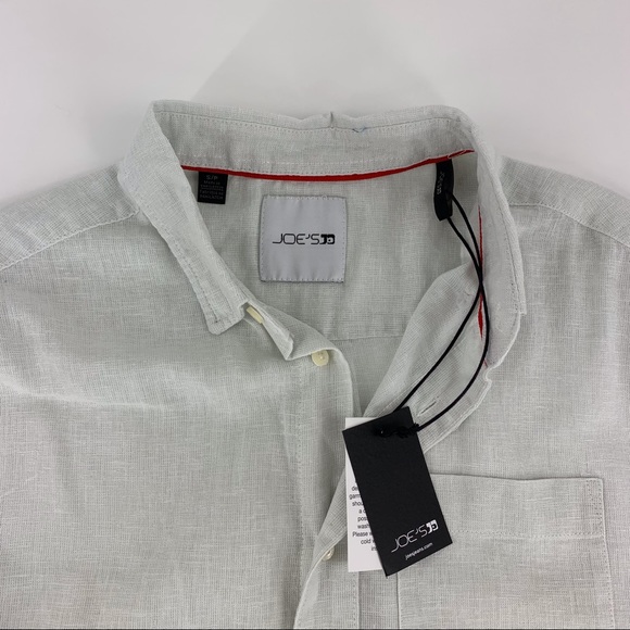 Joe's Jeans NWT Light Grey Linen Blend Short Sleeve Button Down Shirt, Small - Picture 6 of 16